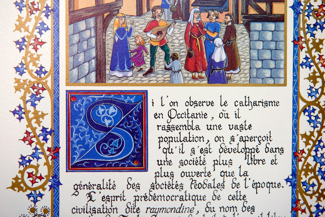 Extrait du livre Les Cathares aux Éditions Larroque, réalisé entièrement à la main