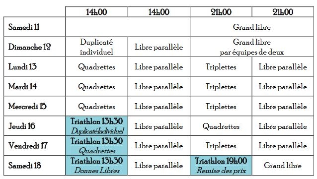 Programme du Tournois