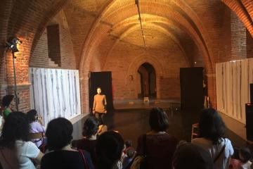 « Giacometti au présent », spectacle pour clôturer ce matin l’année de travail des enfants de l’atelier « Chahut-Couleurs » du musée Toulouse Lautrec Bravo à tous pour votre travail remarquable sur le thème « volume et espace », vos œuvres sont superbes 