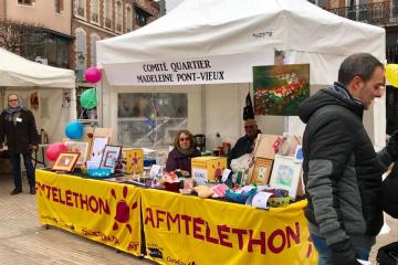 Le « village Vigan » du télethon a déja accueilli bcp de monde ce matin et vous attend nombreux cet aprem...: merci à Julie Rivière Prévôt Albi et aux compagnons du devoir, à l’association Carnaval d'Albi, aux Street Ladies L, Majorettes Albigeoises, au LC Albi (Lions Club ), à la fédération des boulangers pâtissiers du Tarn, au Repair Café, au comité de quartier de la Madeleine/pont vieux, à l’association de l’outil en mains... et à tous les bénévoles qui s’impliquent pour cette journée...