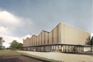 Au travers d’une architecture s’inspirant des halles couvertes et des séchoirs à tabac, la future salle de Pratgraussals est constituée d’un volume régulier, finement tramé.