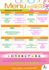 Menu - Petite enfance du 16 au 20 mars 2020