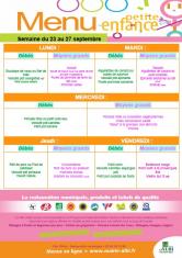 Menu - Petite enfance du 23 au 27 septembre 2019