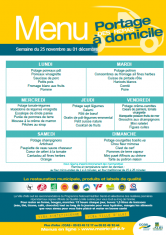 Menu - Portage de repas semaine du 25 novembre au 1er décembre 2019