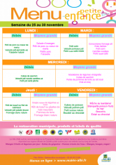  Menu - Petite enfance du 25 au 30 novembre 2019