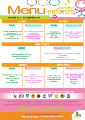 Menu - Petite enfance du 13 au 17 janvier 2020