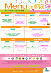 Menu - Petite enfance du 6 au 10  janvier 2020