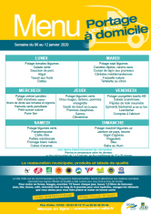 Menu - Portage de repas semaine du 6 au 12 janvier 2020