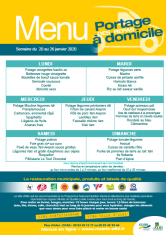 Menu - Portage de repas semaine du 20 au 26  janvier 2020