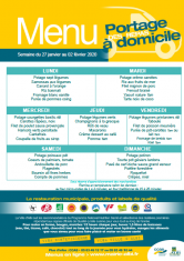 Menu - Portage de repas semaine du 27  janvier au 2 février 2020