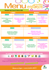 Menu - Petite enfance du 3 au 7 février 2020 