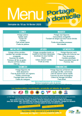 Menu - Portage de repas semaine du 10 au 16 février 2020