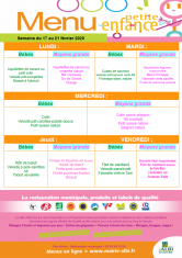 Menu - Petite enfance du 17 au 21 février 2020