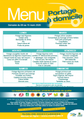 Menu - Portage de repas semaine du 9 au 15 mars 2020