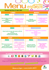 Menu - Petite enfance du 9 au 13 mars 2020 