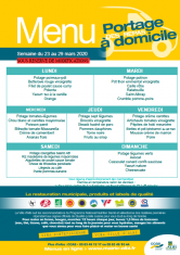 Menu - Portage de repas semaine du 23 au 29 mars 2020