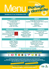  Menu - Portage de repas semaine du 23 au 29 décembre 2019