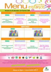 Menu - Petite enfance du 30 décembre au 5 janvier 2020