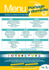 Menu - Portage de repas semaine du 24 février au 1er mars 2020