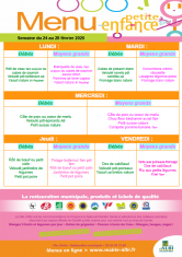 Menu - Petite enfance du 24 au 28 février 2020