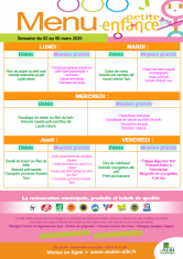 Menu - Petite enfance du 2 au 6 mars 2020