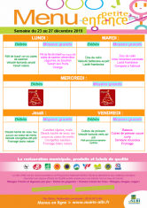 Menu - Petite enfance du 23 au 27 décembre 2019