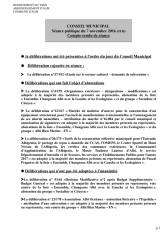 Conseil municipal Compte Rendu - 7 novembre 2016