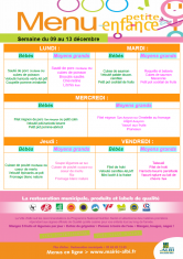 Menu - Petite enfance du 9 au 13 décembre 2019