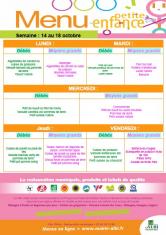 Menu - Petite enfance du 14 au 18 octobre 2019