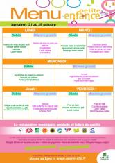 Menu - Petite enfance du 21 au 25 octobre 2019