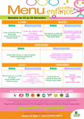 Menu - Petite enfance du 2 au 6 décembre 2019