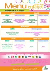 Menu - Petite enfance du 28 au 31 octobre 2019