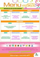 Menu - Petite enfance du 4 au 8 novembre 2019