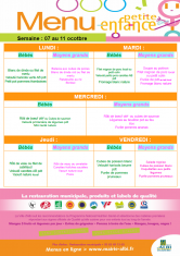 Menu - Petite enfance du 7 au 11 octobre 2019