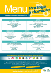 Menu - Portage de repas semaine du 9 au 15 décembre 2019