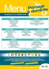 Menu - Portage de repas semaine du 11 au 17 novembre 2019