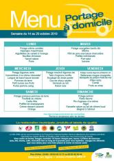 Menu - Portage de repas du 14 au 20 octobre 2019