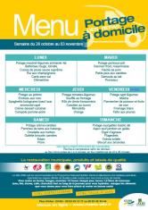 Menu - Portage de repas semaine du 28 octobre au 3 novembre 2019