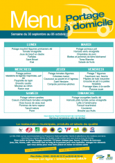 Menu - Portage de repas semaine du 30 septembre au 10 octobre 2019