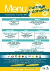 Menu - Portage de repas semaine du 4 au 10 novembre 2019