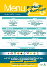 Menu - Portage de repas du 7 au 13 octobre 2019