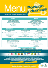 Menu - Portage de repas semaine du 16 au 22 décembre 2019