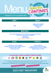 Menu - Scolaire du 12 au 15 novembre 2019